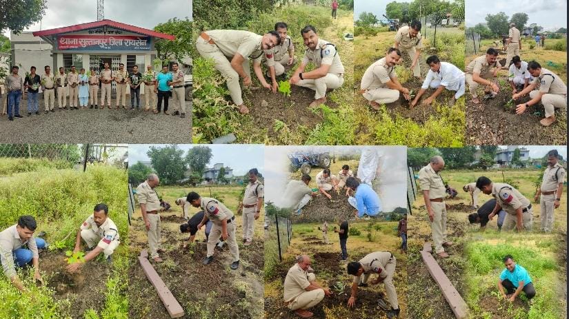 थाना सुल्तानपुर में एक पेड़ माँ के नाम अभियान अंतर्गत सभी थाना परिसरों में किया गया पौधरोपण